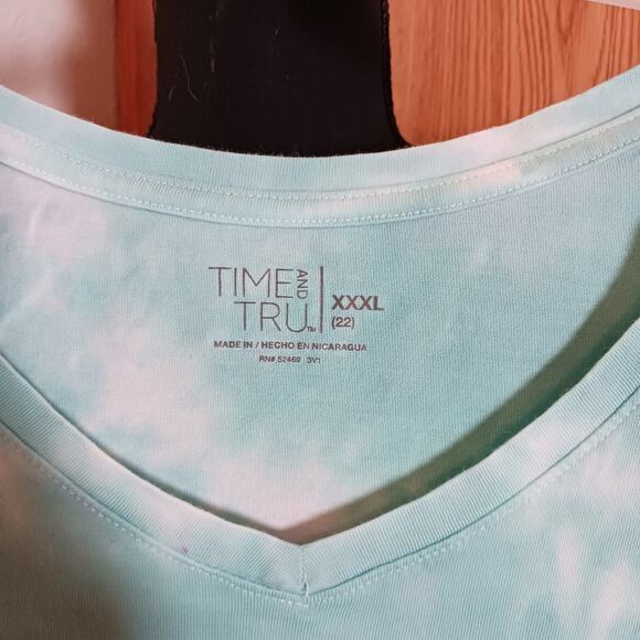 Time and Tru Aqua Heart Tie Dye V-Neck T-Shirt Size 3XL SKU 364 - Picture 3 of 4